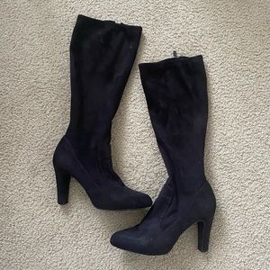 Tahari Black Suede Zip-Up High Heel Boots (Tall, Below the Knee) - Size 8.5